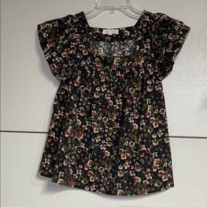 THML FLORAL RUFFLE SLEEVE BLOUSE CORDUROY XS